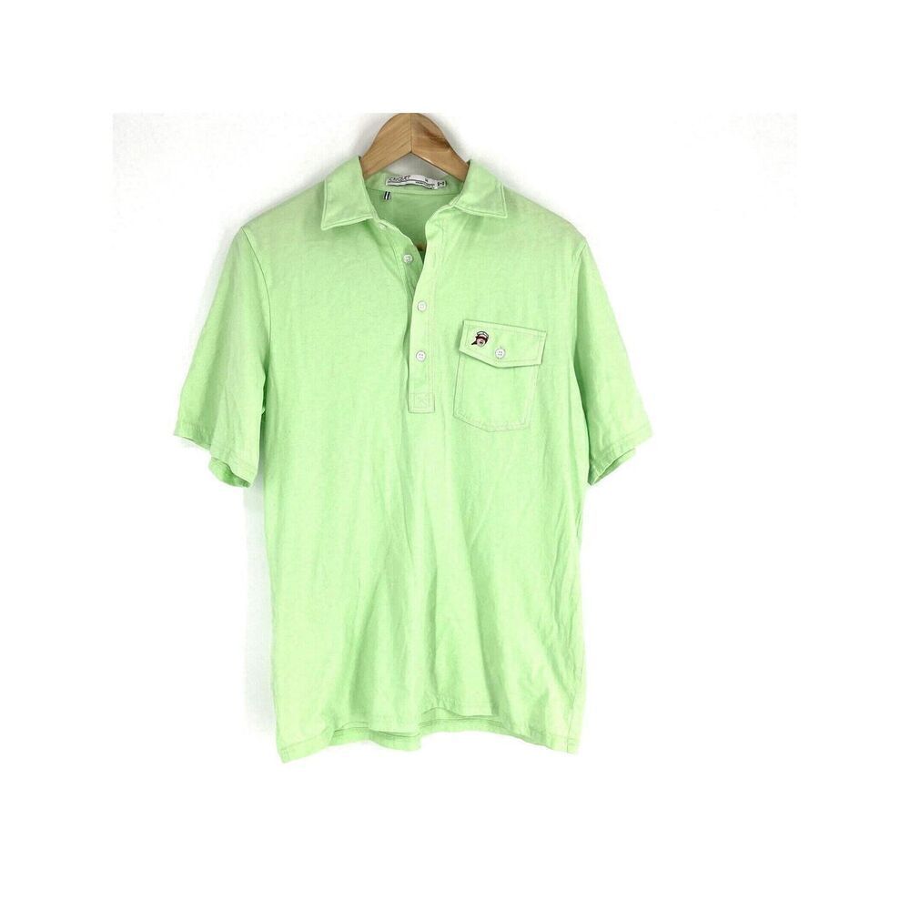Criquet Polo Shirt Size Medium Mens Green Golf Logo Knit Organic Cotton 4 Button